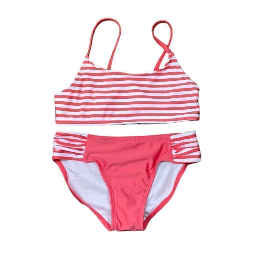 Art Class Pink‎ And White Stripe 2 Piece Bathing Suit, Size S (6/6X), NWOT